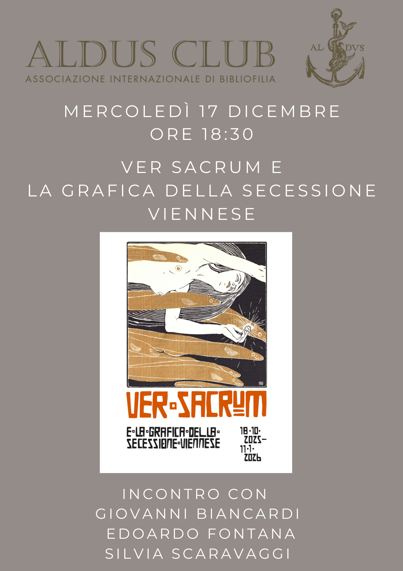 Mercoledì 17 dicembre ore 18:30 incontro con Giovanni Biancardi, Edoardo Fontana, Silvia Scaravaggi, Ver Sacrum e la grafica della secessione viennese